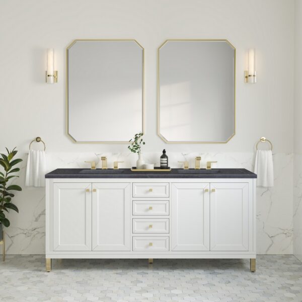 James Martin 305-V72-GW-3CSP Chicago 72 Inch Glossy White Double Sink Vanity with 3 cm Charcoal Soapstone Top