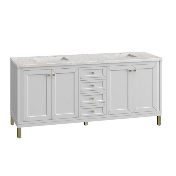 James Martin 305-V72-GW-3EJP Chicago 72 Inch Glossy White Double Sink Vanity with 3 cm Eternal Jasmine Pearl Top