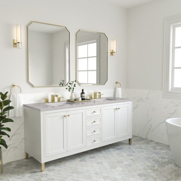 James Martin 305-V72-GW-3ESR Chicago 72 Inch Glossy White Double Sink Vanity with 3 cm Eternal Serena Top