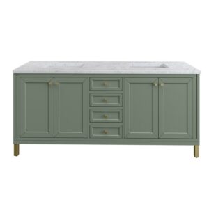 James Martin 305-V72-SC-3CAR Chicago 72 Inch Smokey Celadon Double Sink Vanity with 3 cm Carrara Marble Top