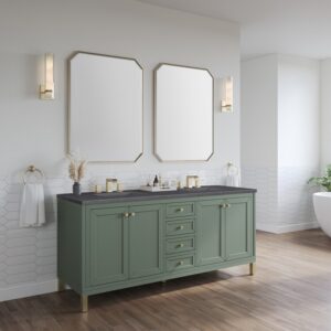 James Martin 305-V72-SC-3CSP Chicago 72 Inch Smokey Celadon Double Sink Vanity with 3 cm Charcoal Soapstone Top