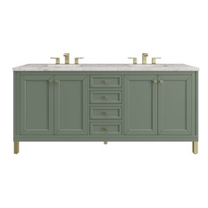 James Martin 305-V72-SC-3EJP Chicago 72 Inch Smokey Celadon Double Sink Vanity with 3 cm Eternal Jasmine Pearl Top