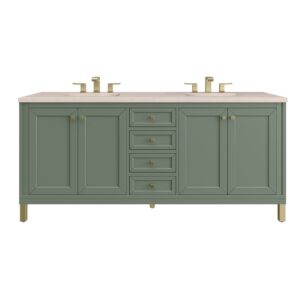 James Martin 305-V72-SC-3EMR Chicago 72 Inch Smokey Celadon Double Sink Vanity with 3 cm Eternal Marfil Top