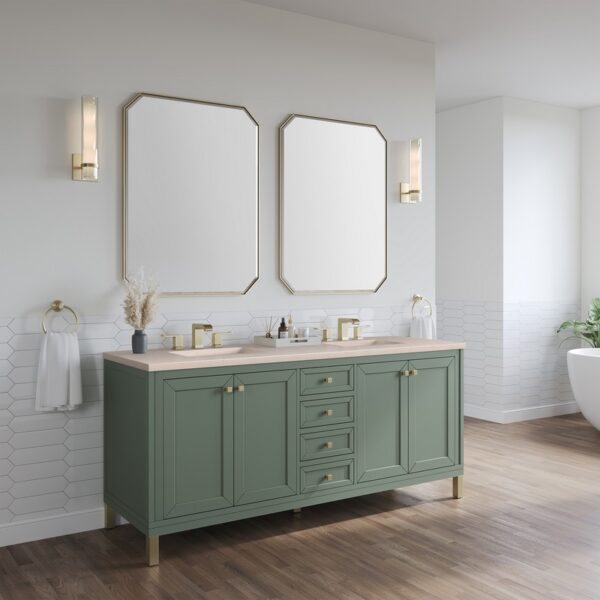 James Martin 305-V72-SC-3EMR Chicago 72 Inch Smokey Celadon Double Sink Vanity with 3 cm Eternal Marfil Top