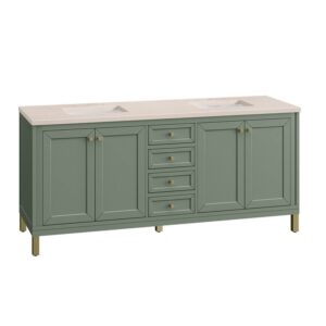 James Martin 305-V72-SC-3EMR Chicago 72 Inch Smokey Celadon Double Sink Vanity with 3 cm Eternal Marfil Top