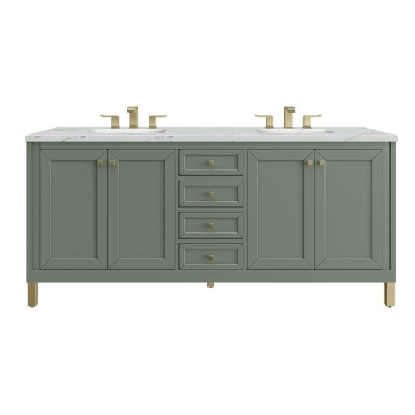 James Martin 305-V72-SC-3ENC Chicago 72 Inch Smokey Celadon Double Sink Vanity with 3 cm Ethereal Noctis Top