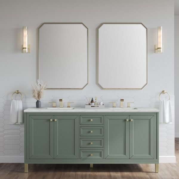 James Martin 305-V72-SC-3ENC Chicago 72 Inch Smokey Celadon Double Sink Vanity with 3 cm Ethereal Noctis Top