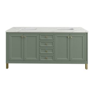 James Martin 305-V72-SC-3ENC Chicago 72 Inch Smokey Celadon Double Sink Vanity with 3 cm Ethereal Noctis Top