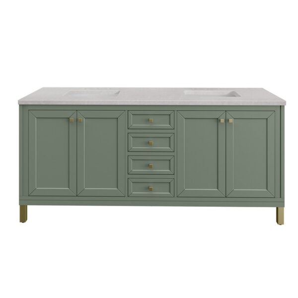 James Martin 305-V72-SC-3ESR Chicago 72 Inch Smokey Celadon Double Sink Vanity with 3 cm Eternal Serena Top