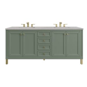 James Martin 305-V72-SC-3ESR Chicago 72 Inch Smokey Celadon Double Sink Vanity with 3 cm Eternal Serena Top