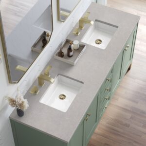 James Martin 305-V72-SC-3ESR Chicago 72 Inch Smokey Celadon Double Sink Vanity with 3 cm Eternal Serena Top