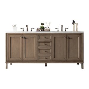 James Martin 305-V72-WWW-3CAR Chicago 72 Inch Whitewashed Walnut Double Vanity with 3 cm Carrara Marble Top