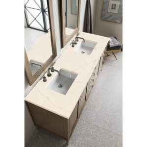 James Martin 305-V72-WWW-3EMR Chicago 72 Inch Double Vanity Whitewashed Walnut with 3 CM Eternal Marfil Quartz Top