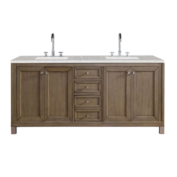 James Martin 305-V72-WWW-3ESR Chicago 72 Inch Double Vanity Whitewashed Walnut with 3 CM Eternal Serena Quartz Top