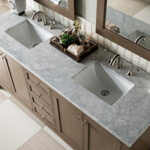 James Martin 305-V72-WWW-3CAR Chicago 72 Inch Whitewashed Walnut Double Vanity with 3 cm Carrara Marble Top