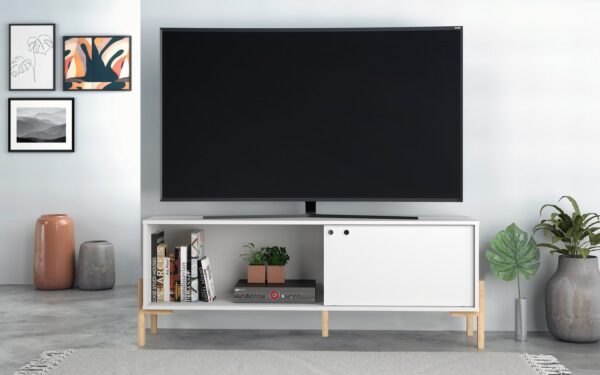 Manhattan Comfort Bowery 55.12 TV Stand with 2 Shelves in White and Oak