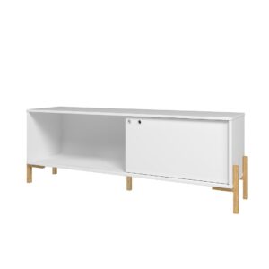 Manhattan Comfort Bowery 55.12 TV Stand with 2 Shelves in White and Oak