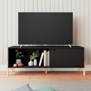 Manhattan Comfort Bowery 55.12 TV Stand with 2 Shelves in Black and Oak