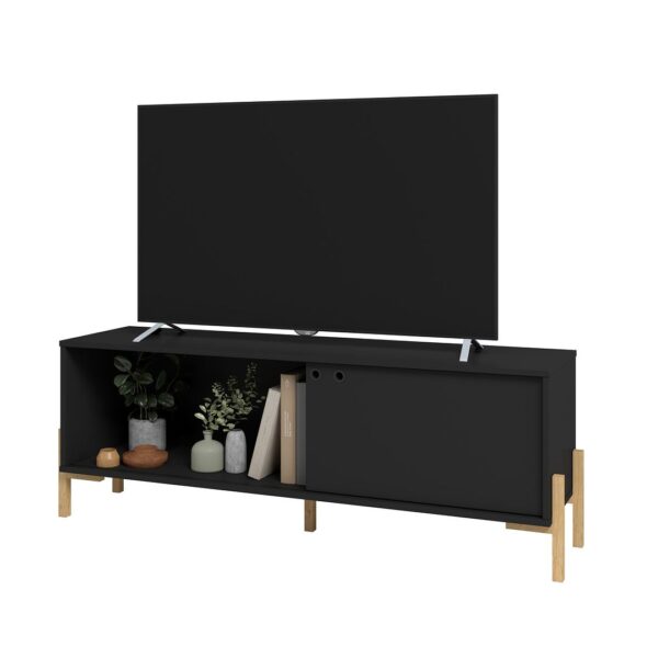 Manhattan Comfort Bowery 55.12 TV Stand with 2 Shelves in Black and Oak