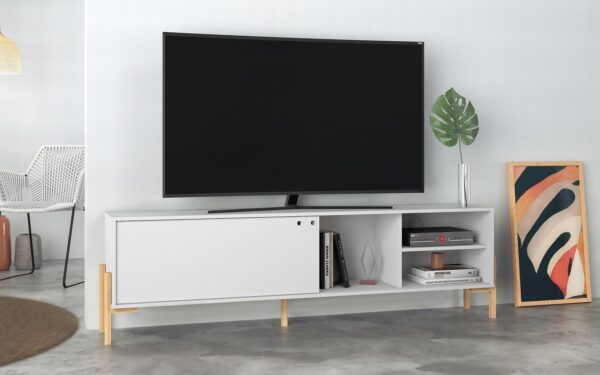 Manhattan Comfort Bowery 72.83 TV Stand with 4 Shelves in White and Oak