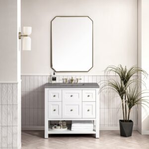 James Martin 330-V36-BW-3GEX Breckenridge 36 Inch Bright White Single Sink Vanity with 3 cm Grey Expo Top