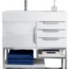 James Martin 388-V36-GW-BN-GW Columbia 36 Inch Single Vanity in Glossy White with Glossy White Solid Surface Top