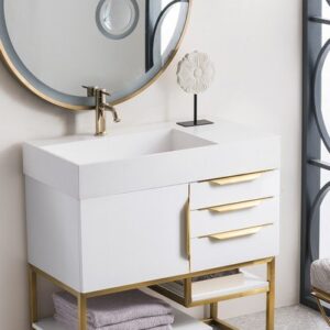 James Martin 388-V36-GW-RG Columbia 36 Inch Single Vanity in Glossy White, Radiant Gold