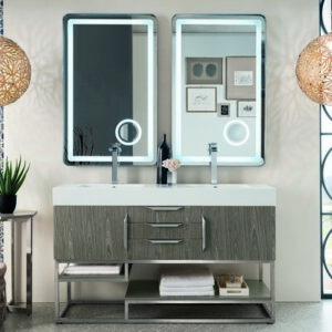 James Martin 388-V59D-AGR-BN-DGG Columbia 59 Inch Double Vanity in Ash Gray with Glossy Dark Gray Solid Surface Top