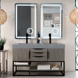 James Martin 388-V59D-AGR-MB-DGG Columbia 59 Inch Double Vanity Cabinet with Dusk Grey Glossy Composite Top - Ash Gray