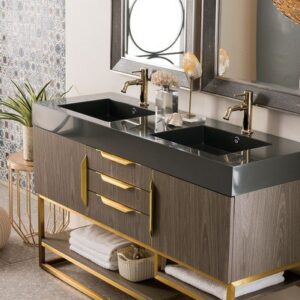 James Martin 388-V59D-AGR-RG Columbia 59 Inch Double Vanity in Ash Gray, Radiant Gold