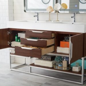 James Martin 388-V59D-CFO-BN-GW Columbia 59 Inch Double Vanity in Coffee Oak with Glossy White Solid Surface Top