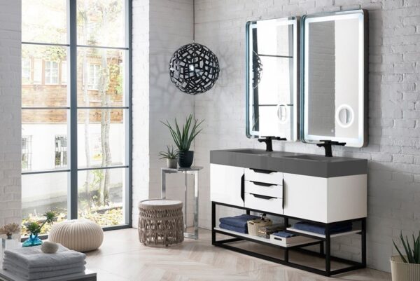 James Martin 388-V59D-GW-MB-DGG Columbia 59 Inch Double Vanity Cabinet with Dusk Grey Glossy Composite Top - Glossy White