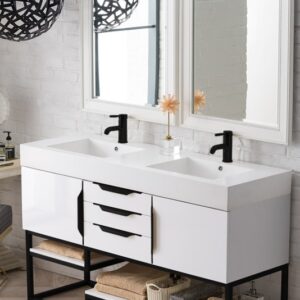 James Martin 388-V59D-GW-MB-GW Columbia 59 Inch Double Vanity Cabinet with Glossy White Composite Top - Glossy White