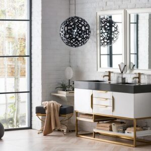 James Martin 388-V59D-GW-RG Columbia 59 Inch Double Vanity in Glossy White, Radiant Gold