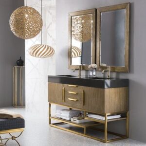 James Martin 388-V59D-LTO-RG Columbia 59 Inch Double Vanity in Latte Oak, Radiant Gold