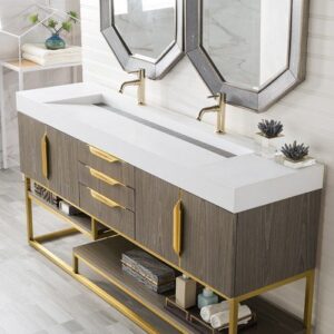 James Martin 388-V72D-AGR-RG Columbia 72 Inch Double Vanity in Ash Gray, Radiant Gold