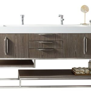 James Martin 388-V72D-AGR-BN-GW Columbia 72 Inch Double Vanity in Ash Gray with Glossy White Solid Surface Top