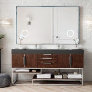 James Martin 388-V72D-CFO-BN-GW Columbia 72 Inch Double Vanity in Coffee Oak with Glossy White Solid Surface Top