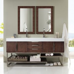 James Martin 388-V72D-CFO-BN-GW Columbia 72 Inch Double Vanity in Coffee Oak with Glossy White Solid Surface Top