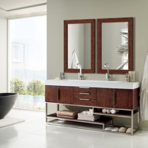 James Martin 388-V72D-CFO-BN-GW Columbia 72 Inch Double Vanity in Coffee Oak with Glossy White Solid Surface Top