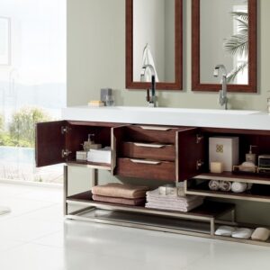 James Martin 388-V72D-CFO-BN-GW Columbia 72 Inch Double Vanity in Coffee Oak with Glossy White Solid Surface Top