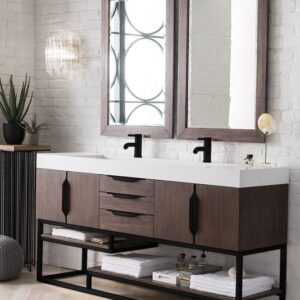 James Martin 388-V72D-CFO-MB-GW Columbia 72 1/2 Inch Double Vanity Cabinet with Glossy White Composite Top - Coffee Oak