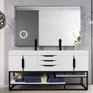 James Martin 388-V72D-GW-MB-GW Columbia 72 1/2 Inch Double Vanity Cabinet with Glossy White Composite Top - Glossy White