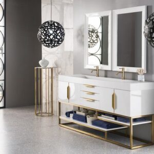 James Martin 388-V72D-GW-RG Columbia 72 Inch Double Vanity in Glossy White, Radiant Gold