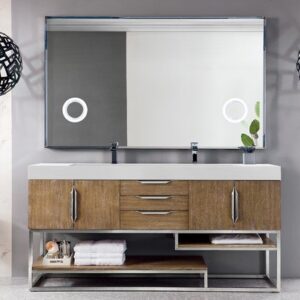 James Martin 388-V72D-LTO-BN-GW Columbia 72 Inch Double Vanity in Latte Oak with Glossy White Solid Surface Top