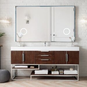 James Martin 388-V72S-CFO-BN-GW Columbia 72 Inch Single Vanity in Coffee Oak with Glossy White Solid Surface Top