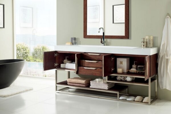 James Martin 388-V72S-CFO-BN-GW Columbia 72 Inch Single Vanity in Coffee Oak with Glossy White Solid Surface Top