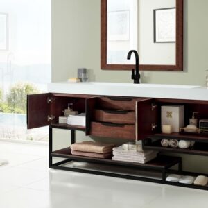 James Martin 388-V72S-CFO-MB-GW Columbia 72 1/2 Inch Single Vanity Cabinet with Glossy White Composite Top - Coffee Oak