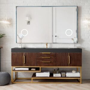 James Martin 388-V72S-CFO-RG-DGG Columbia 72 Inch Single Vanity in Coffee Oak, Radiant Gold with Glossy Dark Gray Solid Surface Top