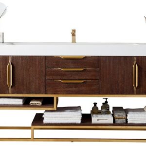 James Martin 388-V72S-CFO-RG-GW Columbia 72 Inch Single Vanity in Coffee Oak, Radiant Gold with Glossy White Solid Surface Top